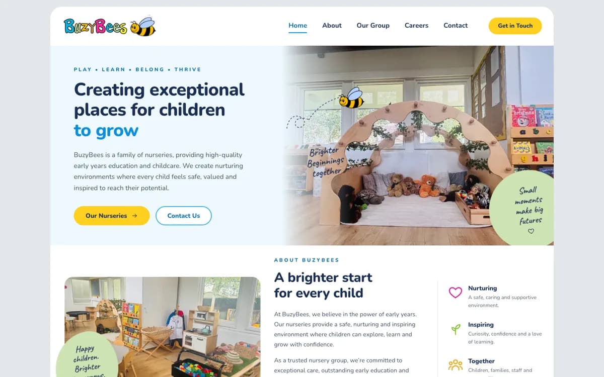 BuzyBees early years childcare group website homepage