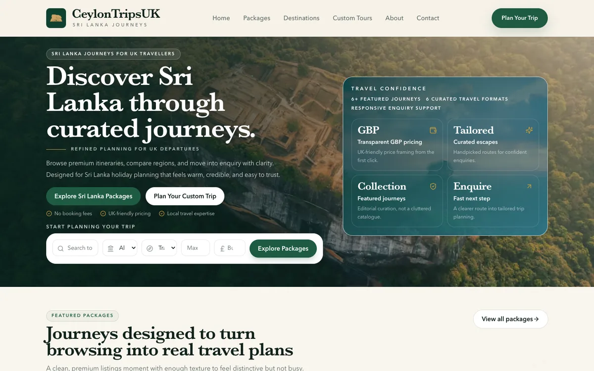 CeylonTripsUK website homepage