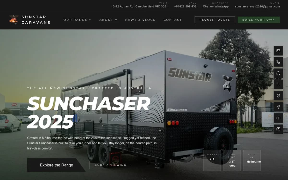 Sunstar Caravans website homepage